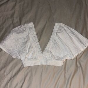 Aerie White V-Neck White Crop Blouse